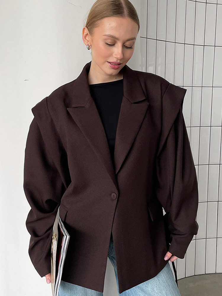 Street Fashion Winter 2025 - Retro Brown Belted Blazer Coats Women's