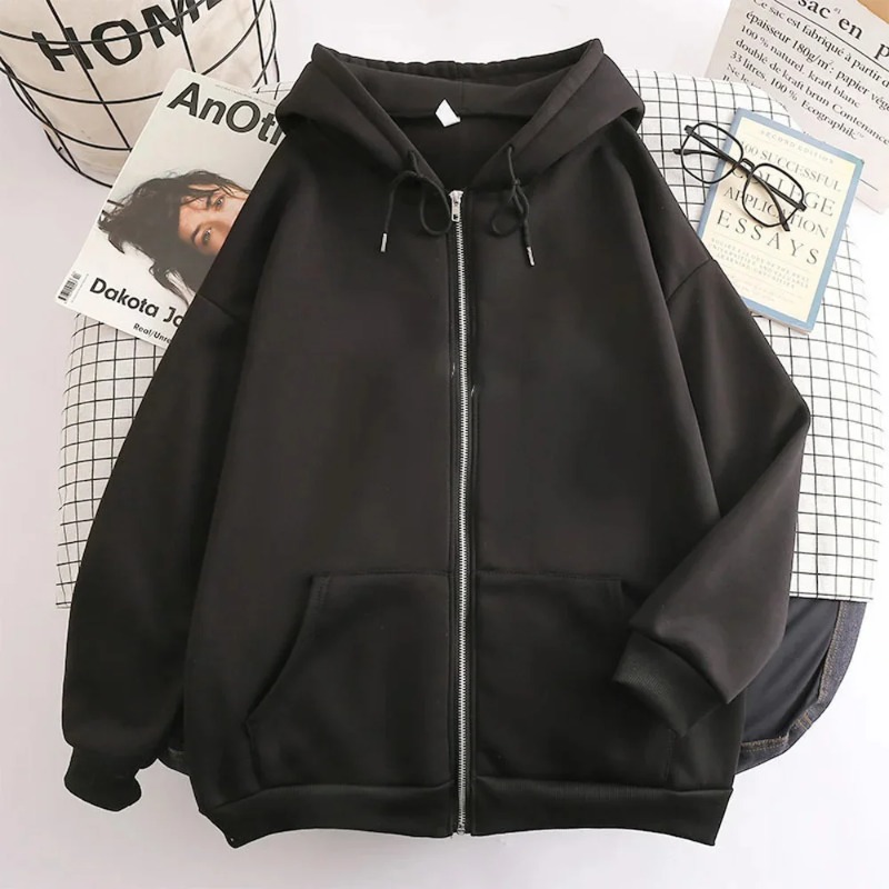 Street Fashion Zip Up Hoodie - High Street Hoodie Men Solid Color