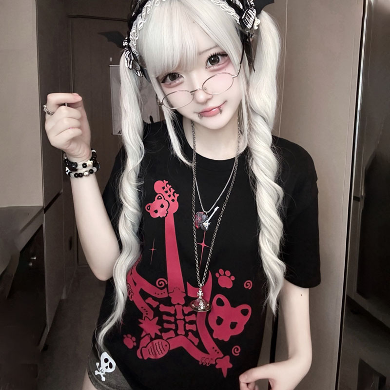 Fashion Street Cat - Japanese Cat Rock Printed Women's Short-sleeved
