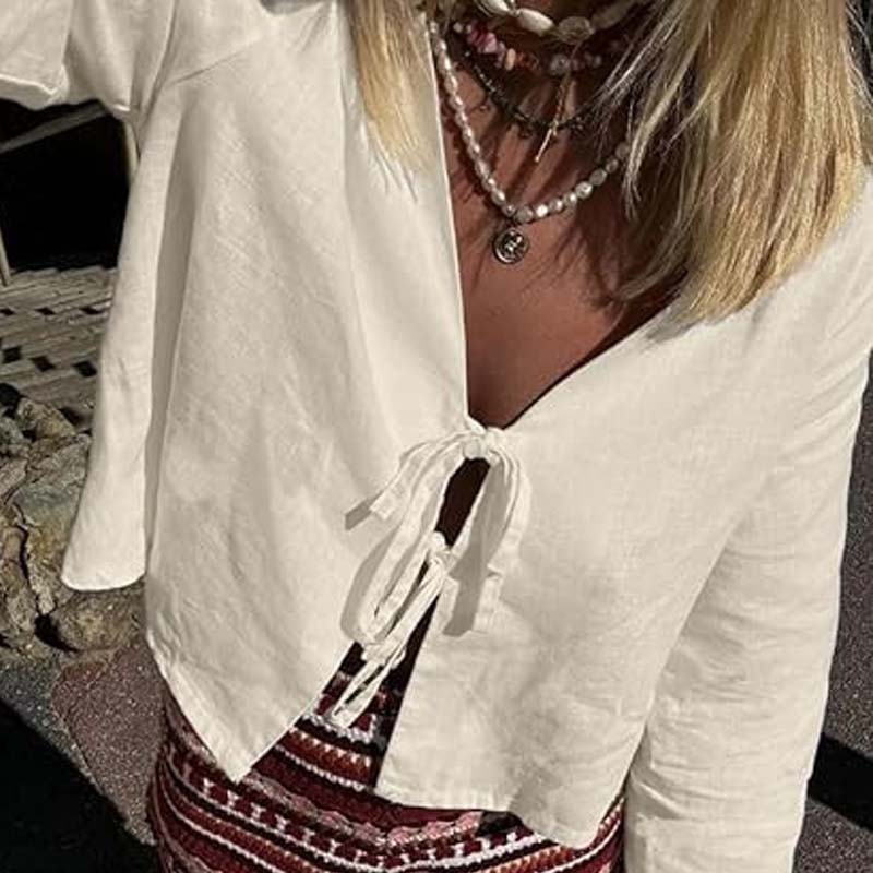 Street Fashion Necklace - Summer lace up shirt women's elegant
