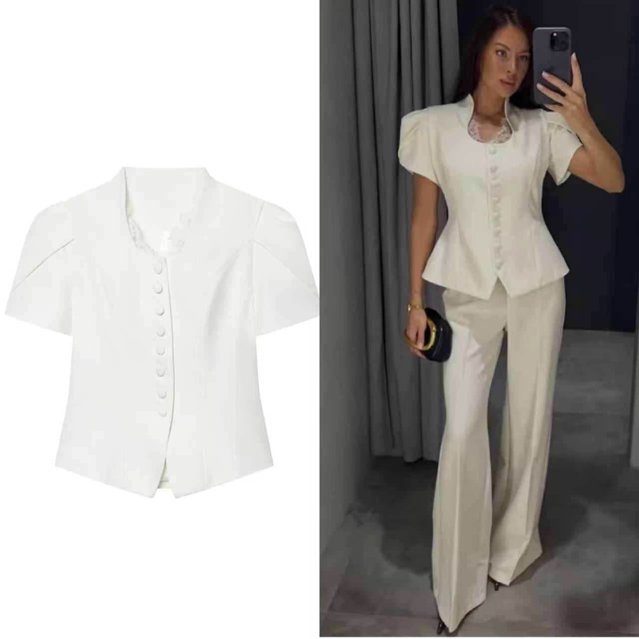 Street Fashion Necklace - Guobioziy Lace Patchwork Women's Short Top