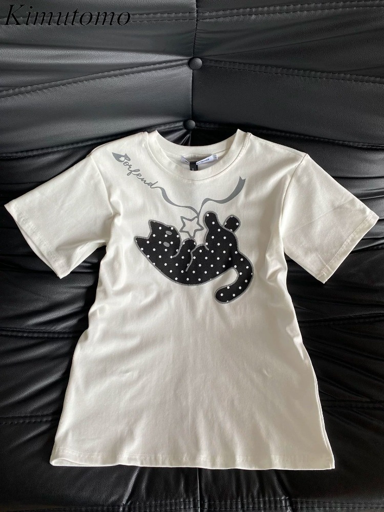 Fashion Street Cat - Kimutomo T Shirts Women Star Printed
