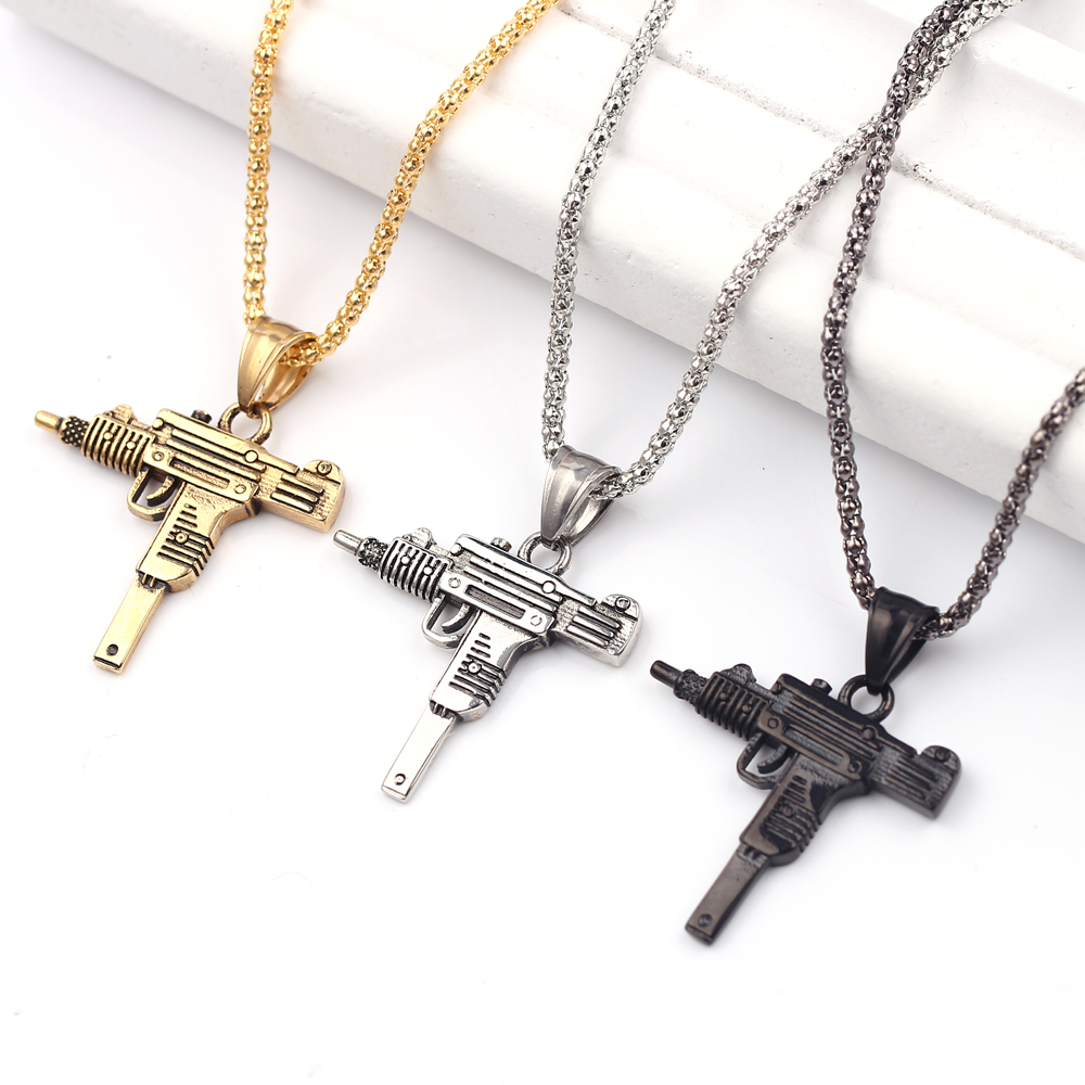 Punk Uzi Pistol Machine Gun Ne - Street Fashion Necklace review and price