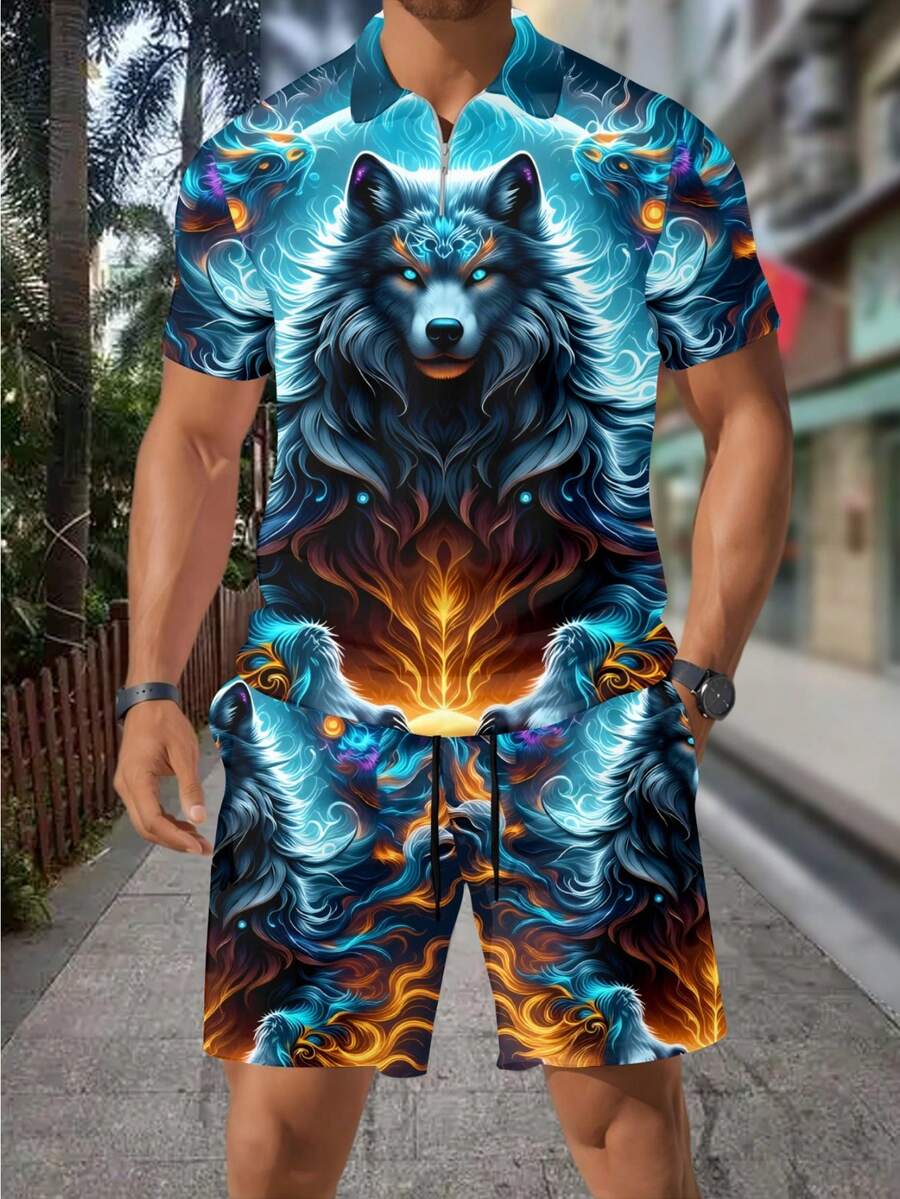 Men's Fashion 3D Wolf Print Zi - Street Fashion Style review and price