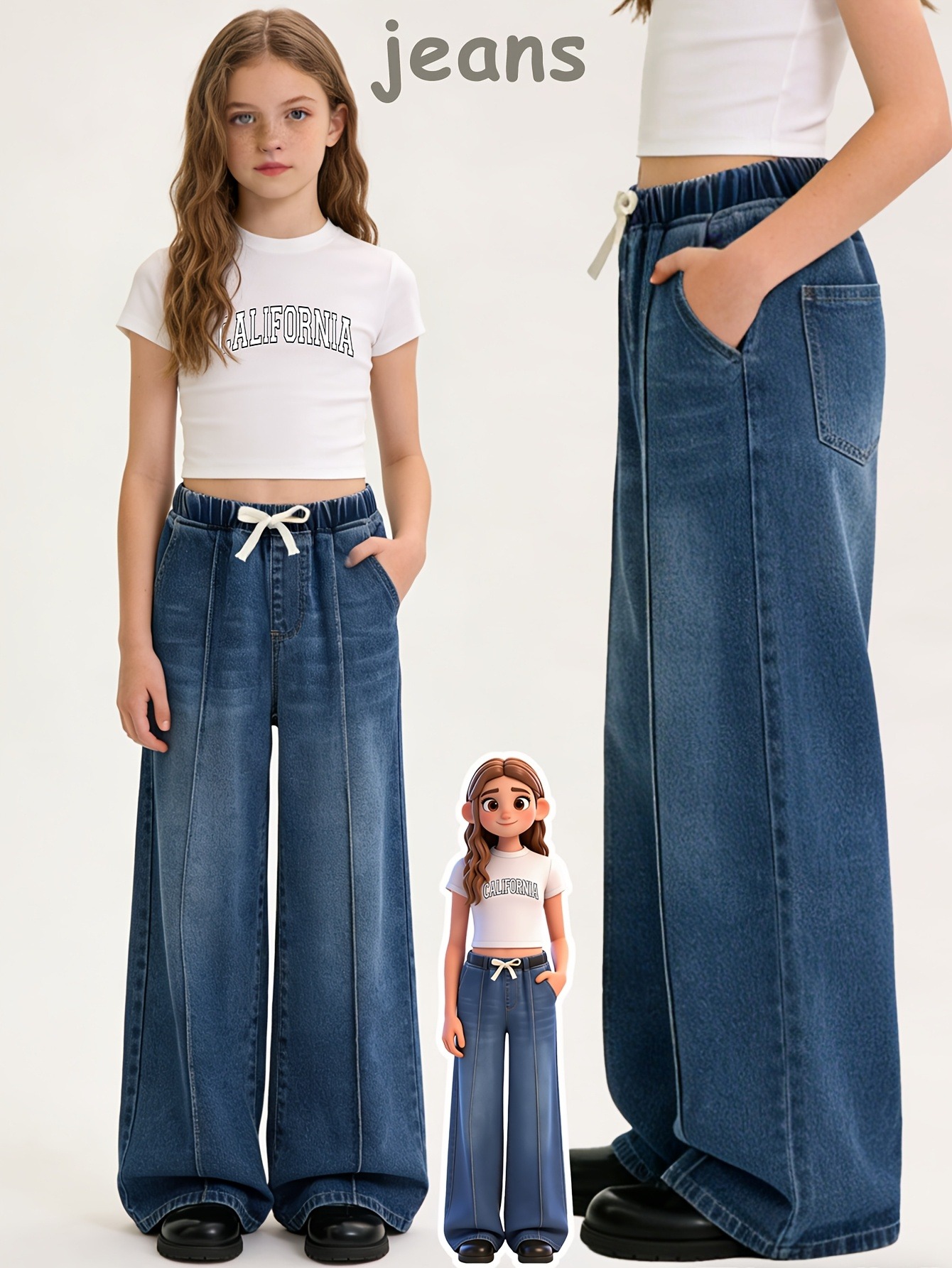 Y2K Little Girls Baggy Wide Le - Street Fashion Outfit Girl review and price