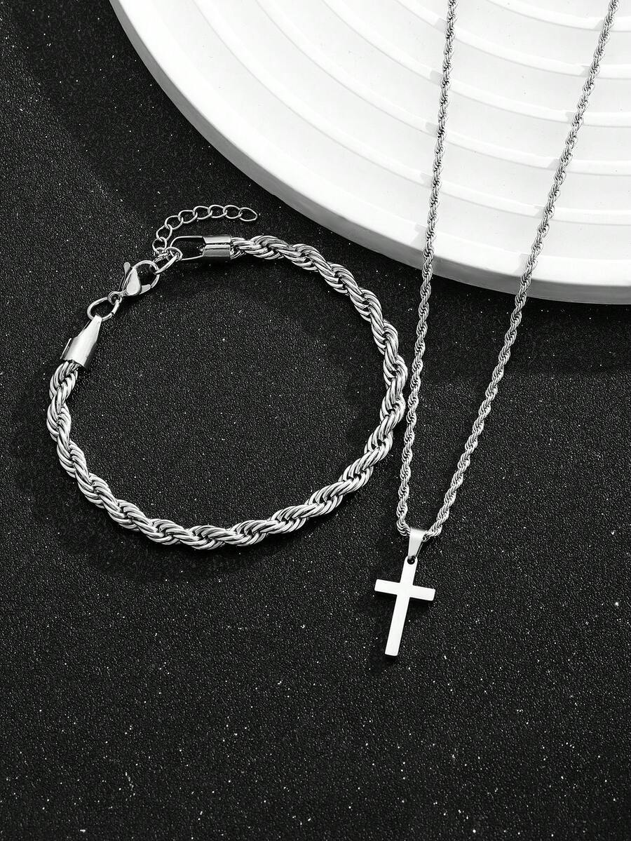 1 Set Stainless Steel Cross Pe - Street Fashion Necklace review and price