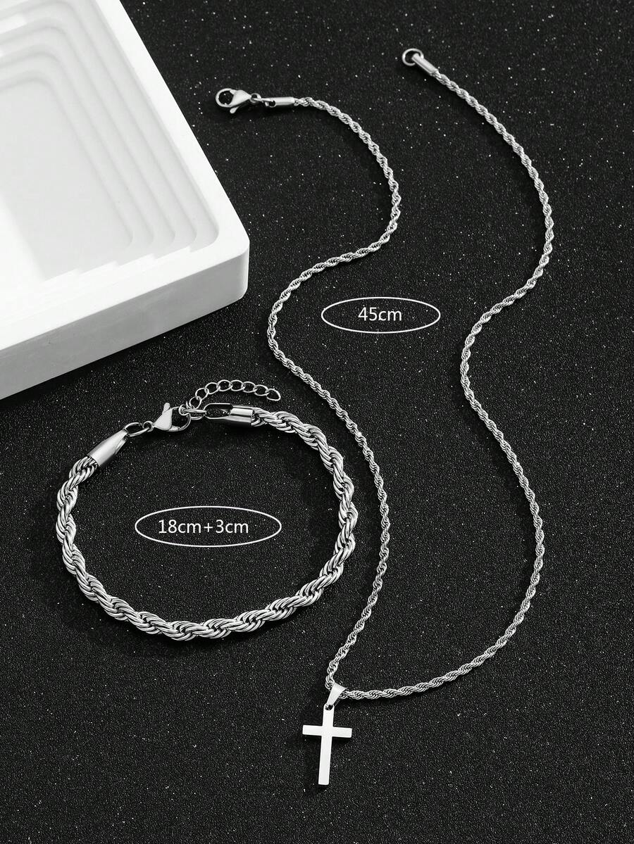 1 Set Stainless Steel Cross Pe - Street Fashion Necklace review and price