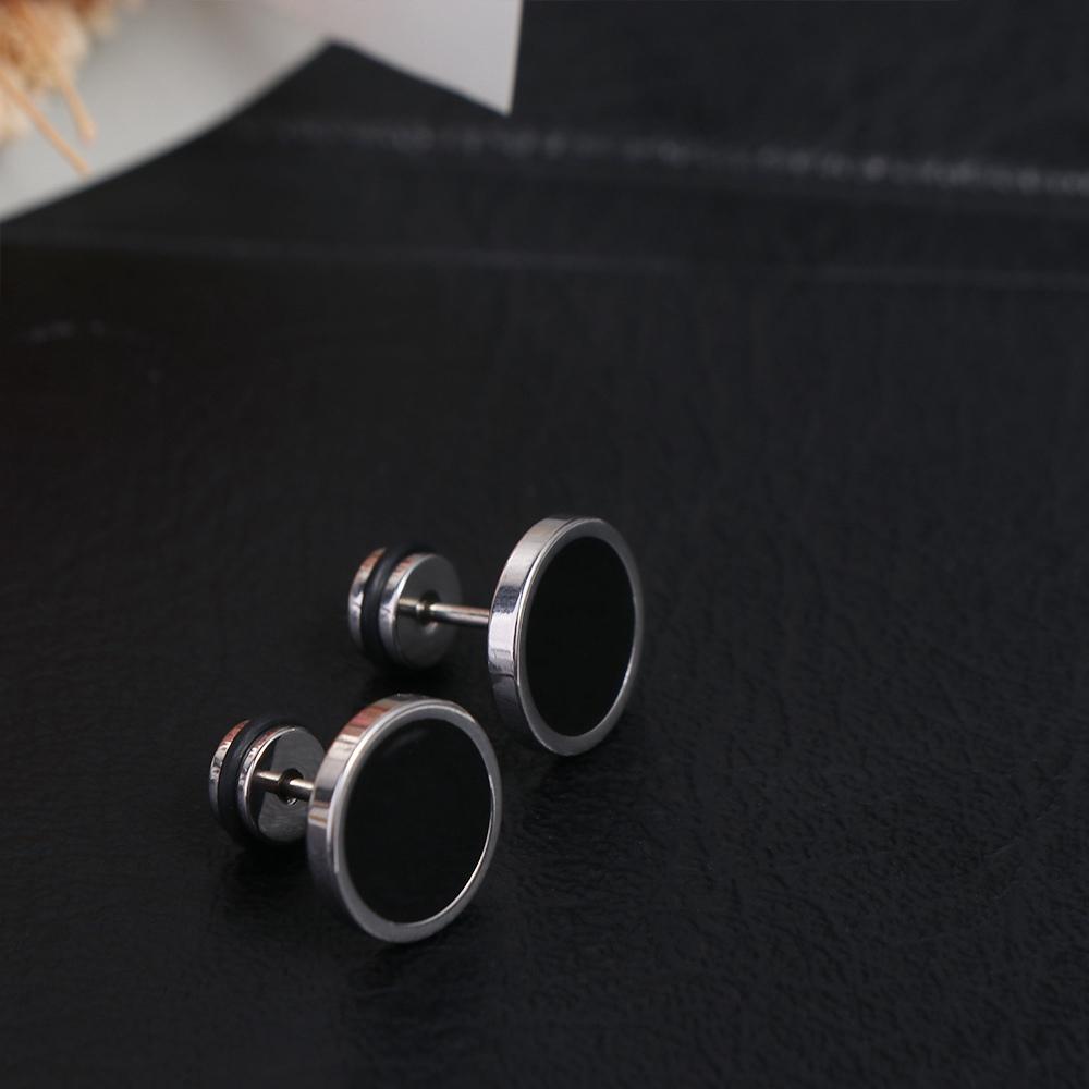 Korean Style Round Black Stud  - Street Fashion Earrings review and price