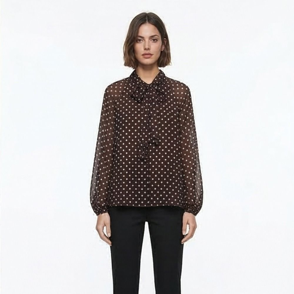 Long Sleeve Dots Printed Blous - Street Fashion Necklace review and price