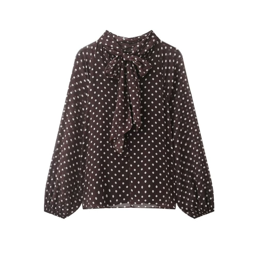 Long Sleeve Dots Printed Blous - Street Fashion Necklace review and price