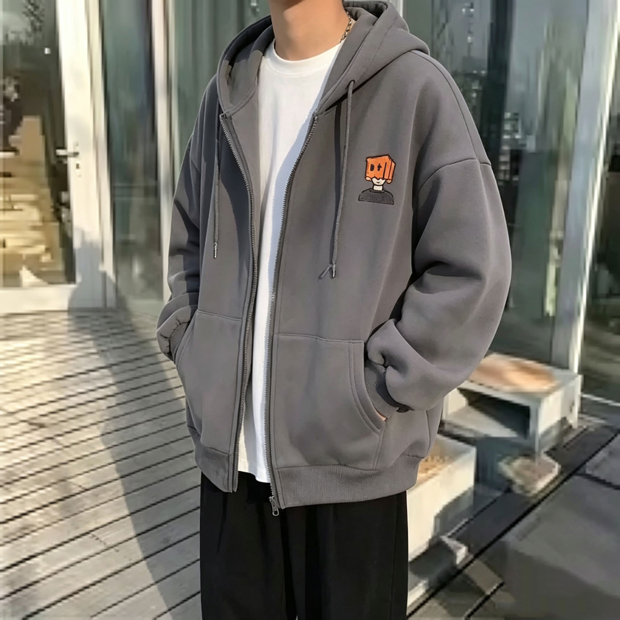 High Street Hoodie Men Solid C - Street Fashion Zip Up Hoodie review and price