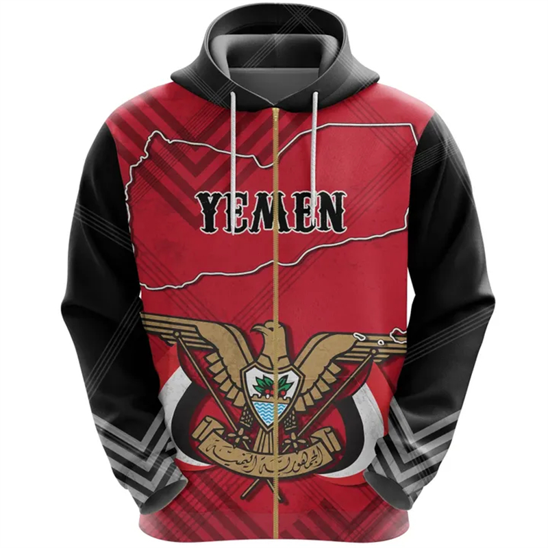 Vintage Men's Hoodie Yemen Fla - Street Fashion Zip Up Hoodie review and price
