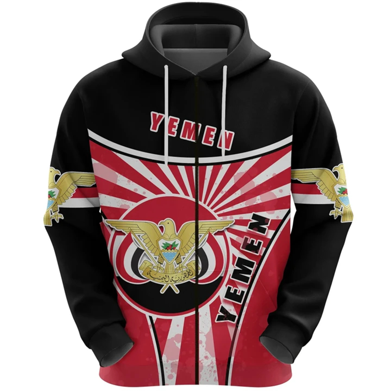 Vintage Men's Hoodie Yemen Fla - Street Fashion Zip Up Hoodie review and price