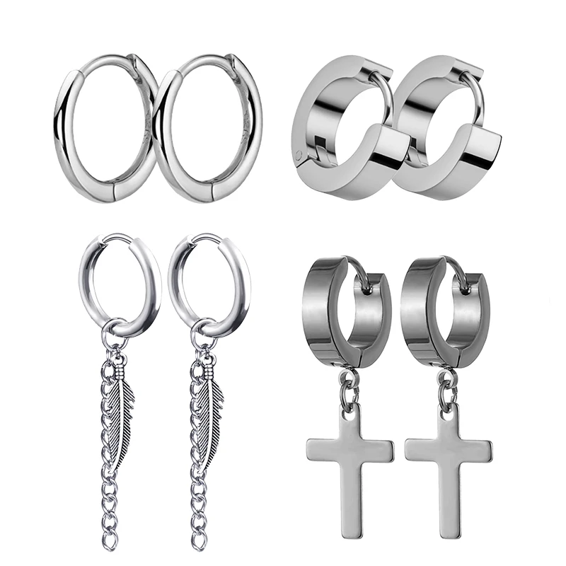 4 Pairs Punk Steel-color Stain - Street Fashion Earrings review and price