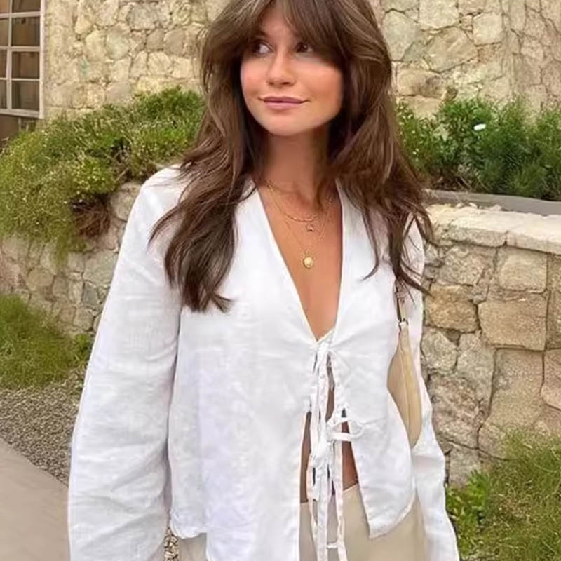 Summer lace up shirt women's e - Street Fashion Necklace review and price