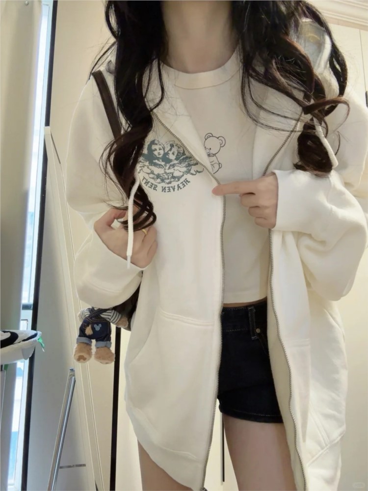 White Vintage Zip-up Hoodies W - Street Fashion Zip Up Hoodie review and price