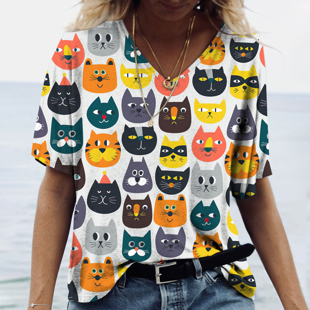 Fashion V-neck Women's T-Shirt - Fashion Street Cat review and price