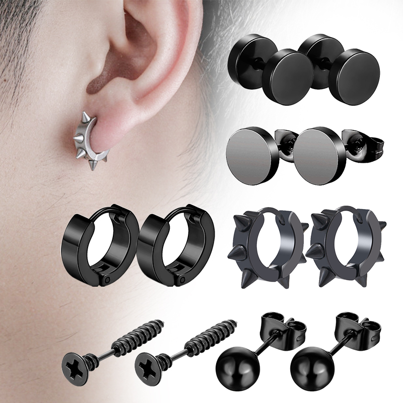 6 Pairs Black Unisex Earrings  - Street Fashion Earrings review and price