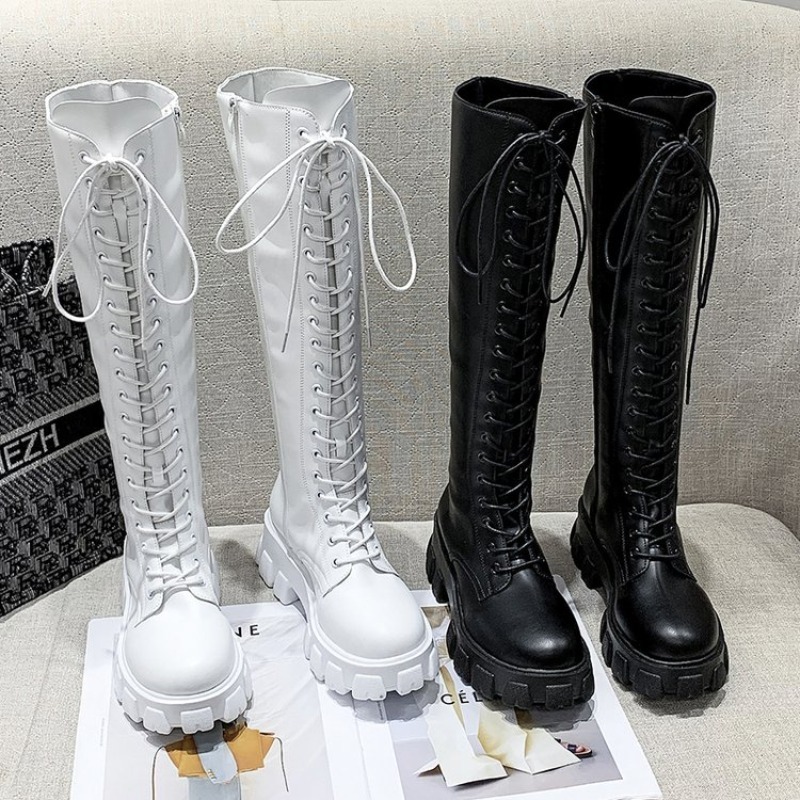 Women Knee High Boots Lace Up  - Street Fashion Female review and price